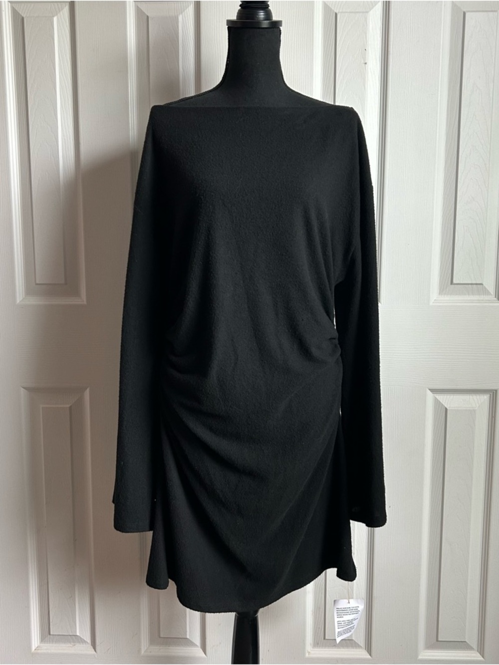 Zara black long sleeve boatneck side cinched mini sweater dress - Picture 6 of 6